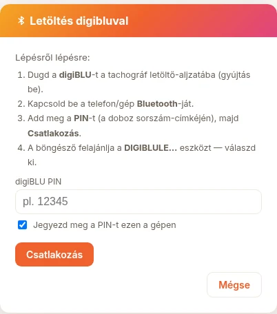 A Voya digiBLU-letöltője: tachográf-adat telefonról, Bluetooth-on